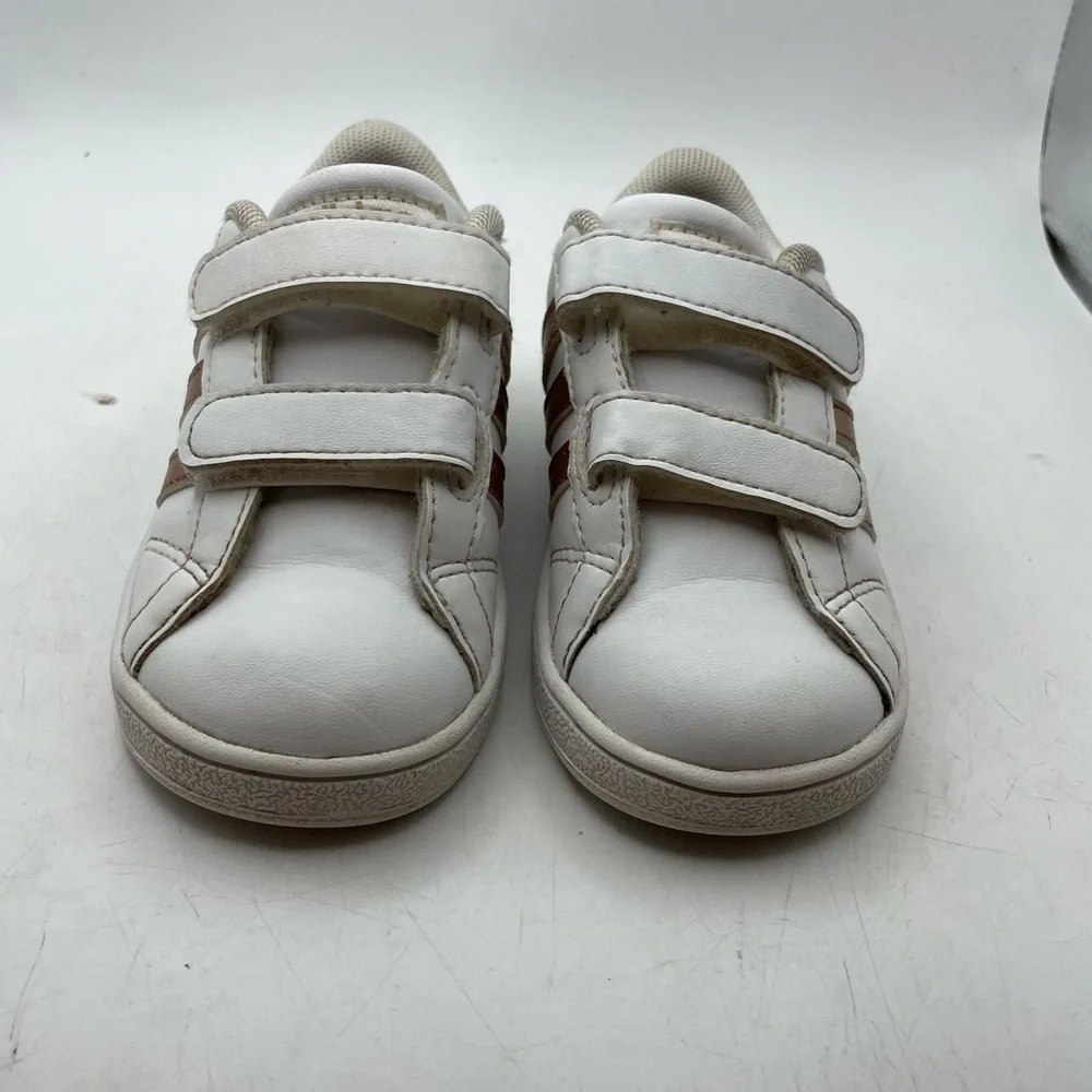 Adidas Baseline CMF INF girls white pink sneakers size 6C